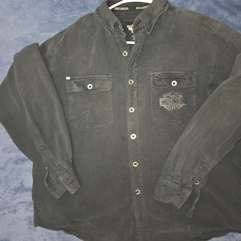 Harley-Davidson Black Men's Long-Sleeve Button-Down Shirt with Chest Pockets